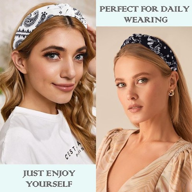 TOBATOBA Bandana Headbands: Paisley Prints, Boho Style Headwraps for Women and Girls - Non-Slip Hair Accessories in Red, White, and Black