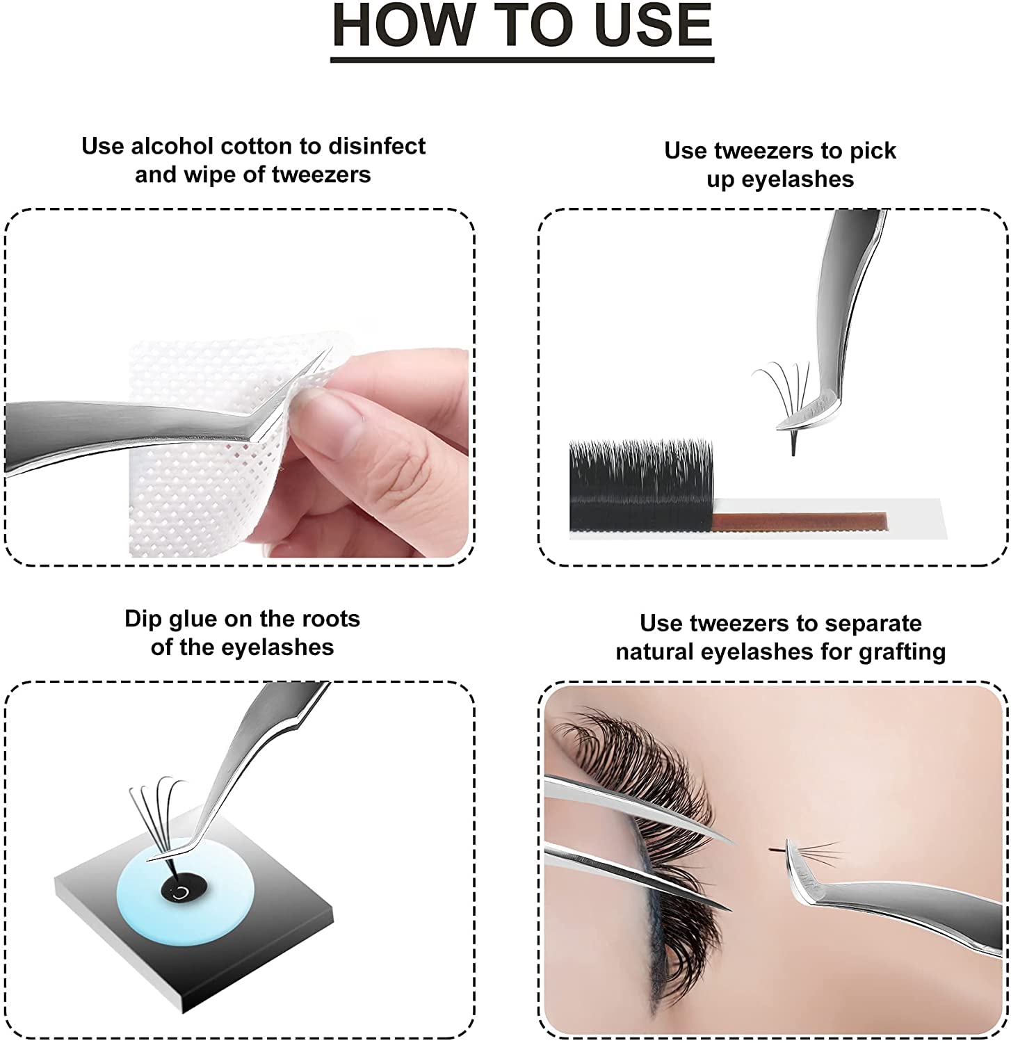Eyelash Extension Tweezers for Classic & Volume Lashes, 5-Pack, Silver