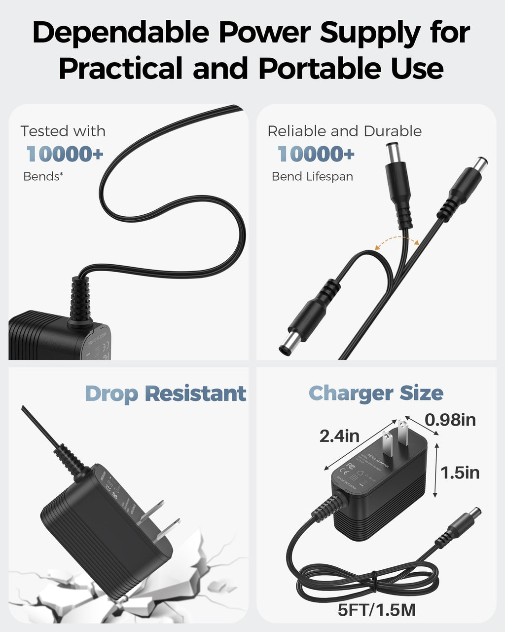 9V Power Supply AC Adapter DC 9V Power Cord Universal Power Adapter with 10 Interchangeable Jacks Compatible with 1000mA 900mA 800mA 700mA 600mA 500mA 400mA 300mA 200mA 100mA Electronics