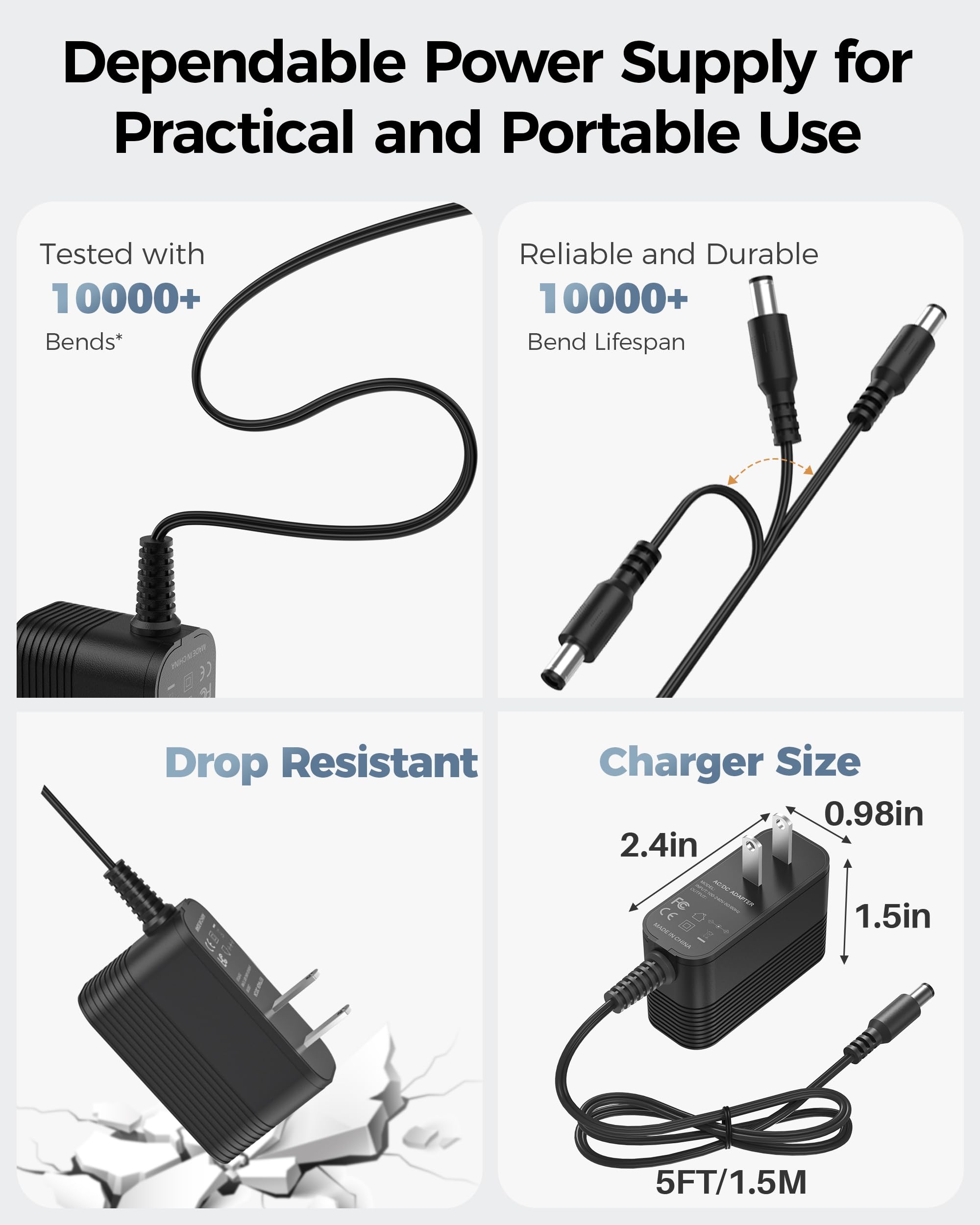 9V Power Supply AC Adapter DC 9V Power Cord Universal Power Adapter with 10 Interchangeable Jacks Compatible with 1000mA 900mA 800mA 700mA 600mA 500mA 400mA 300mA 200mA 100mA Electronics