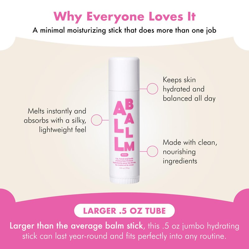 Zizia Rose Giant Multi All Balm Stick – Moisturizing and Hydrating Stick for Lips, Hands & Body – with Shea Butter, Jojoba Oil, Aloe Vera, Calendula – Beauty Moisturizer - Travel Essentials - 0.5 oz