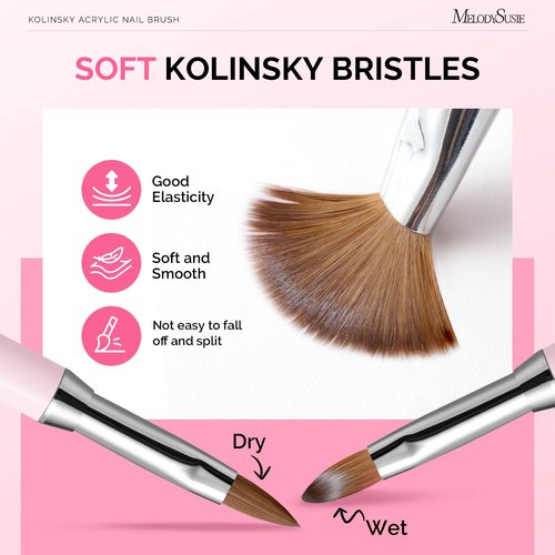 MelodySusie 3D Kolinsky Acrylic Nail Brush, Professional Nail Art Sculpture Brush with Pink Metal Non-Slip Grip Handle, for Acrylic Application 3D Nail Art Flower Designs, Size 2