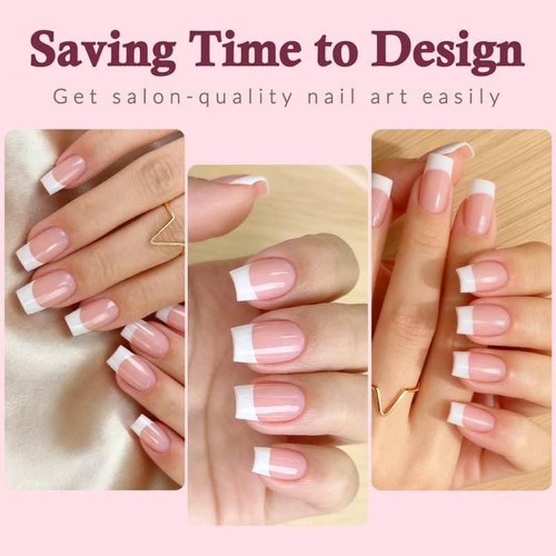 Lifextol 120PC White French Tip Press on Nails Short Fake Nails Press ons with 5*Adhesive Tabs, Pink Square Acrylic Nail Press on Nail French Tip Nails False Artificial Fingernails Stick on Nails-F