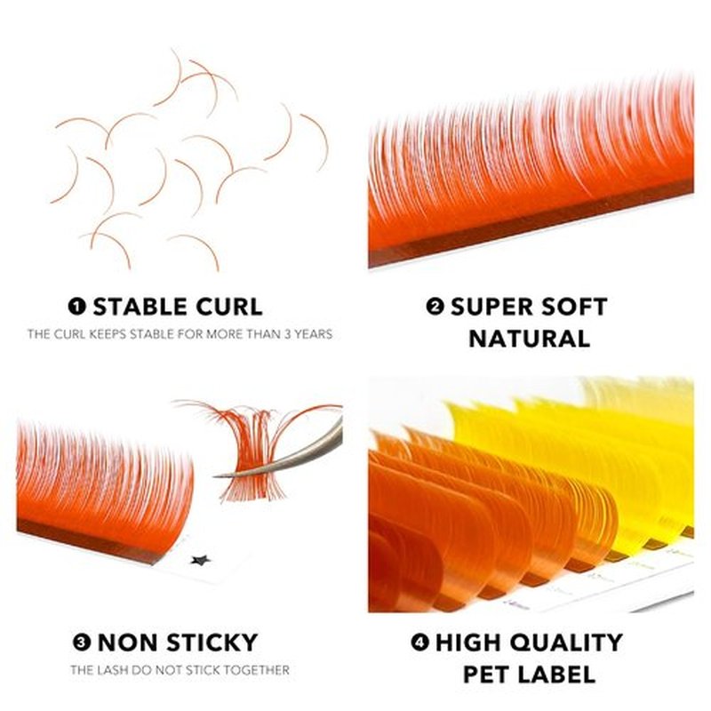 ABONNIE Colored Lash Extensions, 16 Rows Cashmere eyelashes, 0.07 D Curl 13mm Classic eyelash Extensions, Single Lash Extensions for Professional Salon Use (0.07-D-Yellow Gradient 13mm