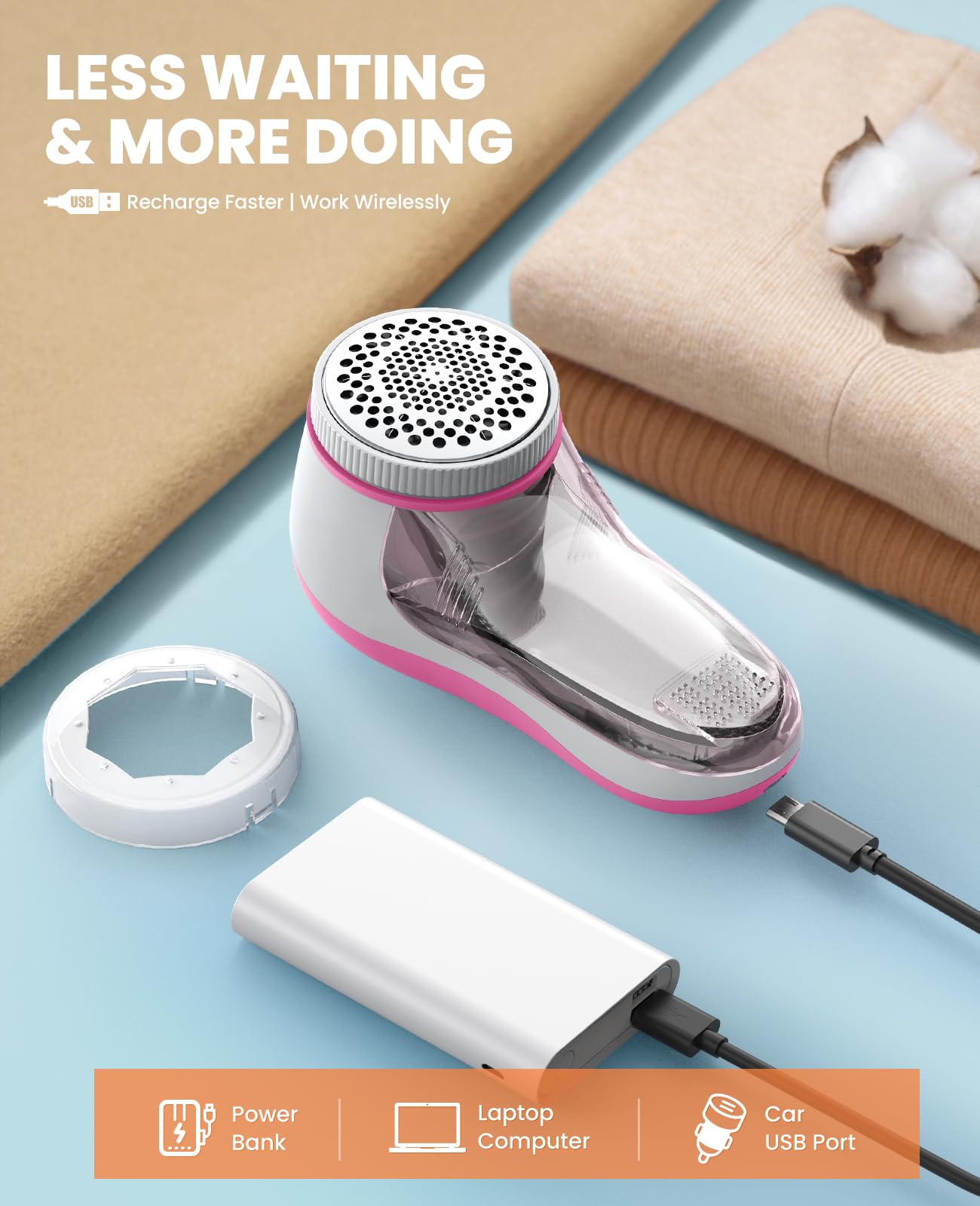 POPCHOSE Fabric Shaver, Lint Remover for Clothes, Electric Lint Shaver with 6-Leaf Blades, Sweater Shavers to Remove Pilling for Clothing, Couch, Furniture, Fuzz, Lint Ball, Bobbles, Pink