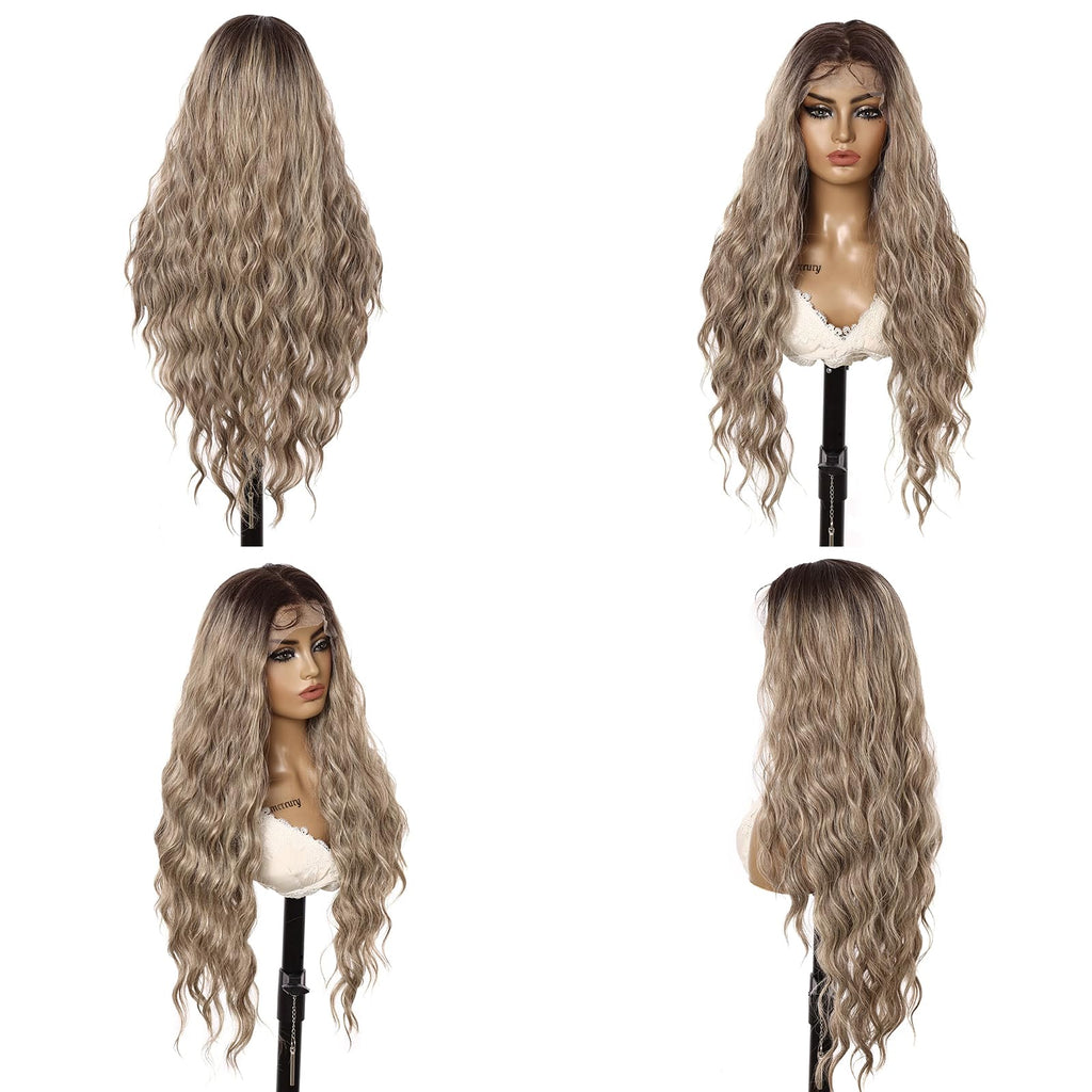 ZWYLWGBCVJ 13×4 Synthetic Lace Front Wig for Women Long Curly Wavy Heat Resistant Fiber Wigs Natrural Hairline and Baby Hair for Daily Party Use (30inch)