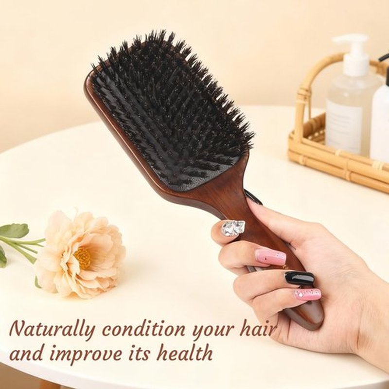 BRUSHZOO Boar Bristle Hair Brush for Women Men, Paddle Hair Brush for Fine Thin Normal Hair, Reduce Frizz, Add Shine and Texture