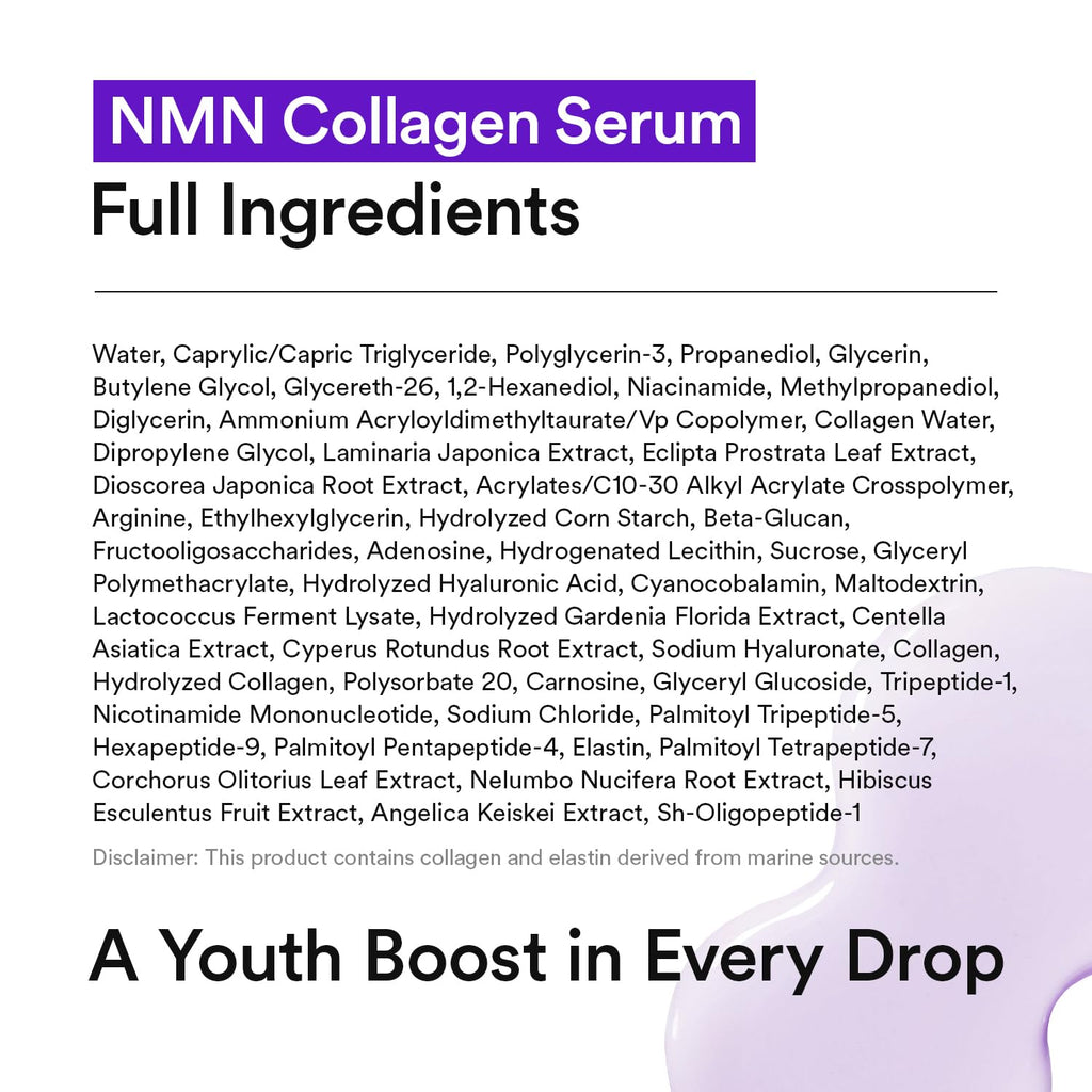 VEGANIFECT NMN Collagen Serum | Elasticity & Firm-Looking Booster with Peptides & Centella Asiatica & Hyaluronic Acid | Skin Resilience & Fine Line Care | Korean Skincare, 1.01 fl.oz