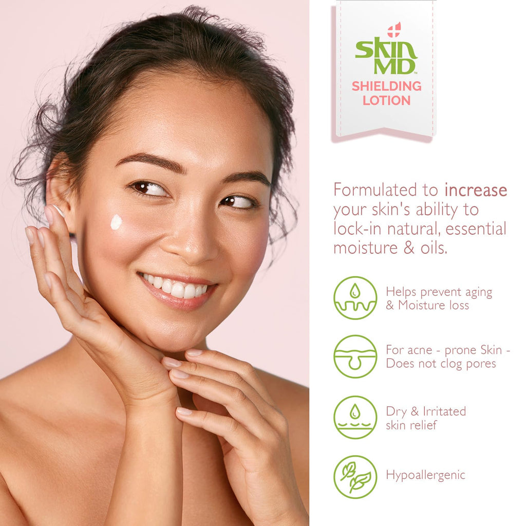 Skin MD Shielding Lotion Hydrating Body Lotion for Sensitive Skin with Dispenser | Non-Greasy, Fast-Absorbing Moisturizer with Plant-Based Ingredients, Eczema & Psoriasis Relief - 8oz Pump