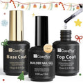 GAZEPLUS 3Pcs 15ml Builder Nail Gel with Base and No Wipe Top Coat Set 10-in-1 Clear Builder Gel With Top and Base Coat Shine Finish and Long Lasting for Christmas Gift Nail Extension Strengthener