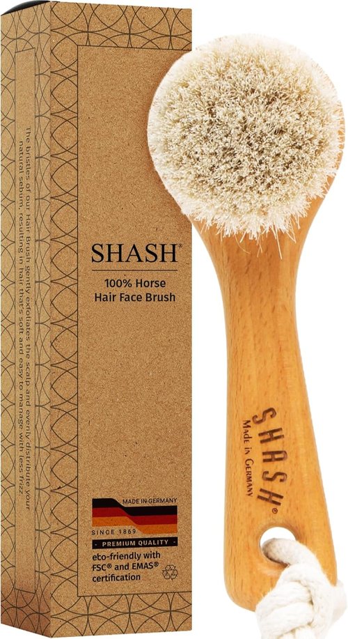 SHASH Since 1869 Exfoliating Face Brush - Handcrafted Sustainable Scrub for Glowing Skin | Medium Horse Hair Bristle