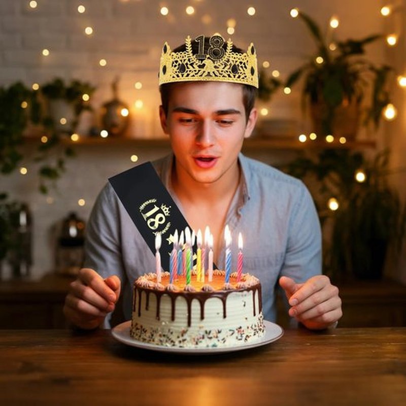 CIEHER Birthday King Crown & Birthday King Sash for Men Boys (18th Birthday)
