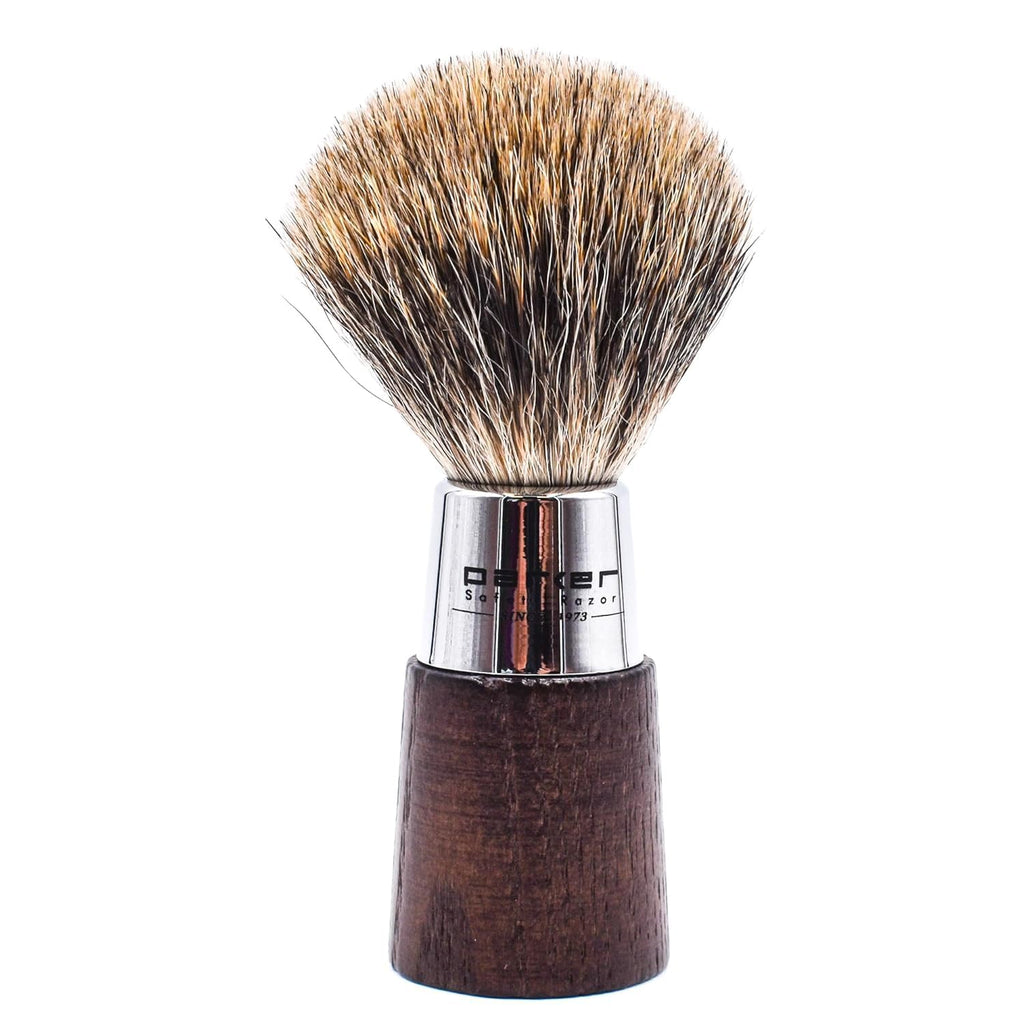 Parker 3-Band Pure Badger Shaving Brush with Stand – Long Loft Bristles for Generating a Rich Lather, Ergonomic Walnut Handle with Chrome Accents, Handmade Wet Shaving Brush | Iconic Brand