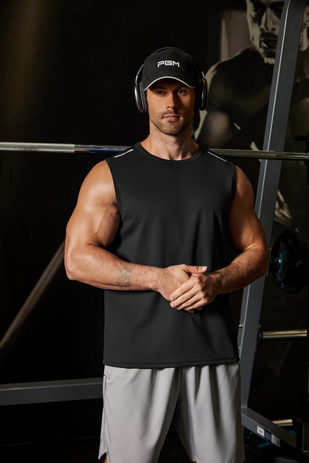 COOFANDY Mens Black Tank Top Mesh Athletic Sleeveless T Shirts Quick Dry Gym Tanks Lightweight Workout Muscle Shirt L
