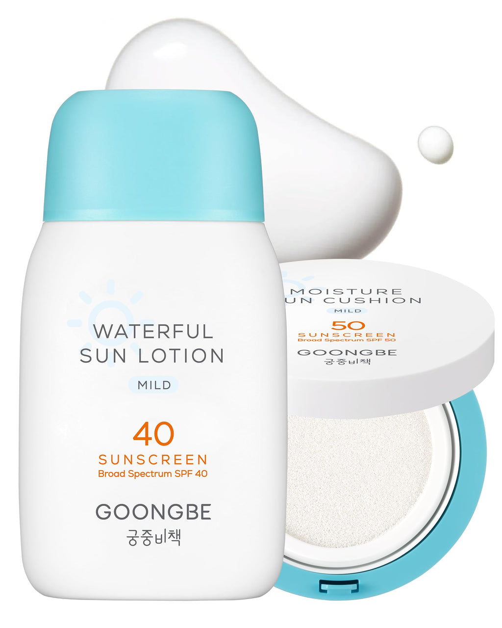 GOONGBE Sun Lotion SPF 40 & Moisture Sun Cushion SPF 50 Zinc Oxide Mineral Sunscreen - Vegan for Babies Kids Adults - Korean Skincare, 2.82oz & Cushion 0.81oz