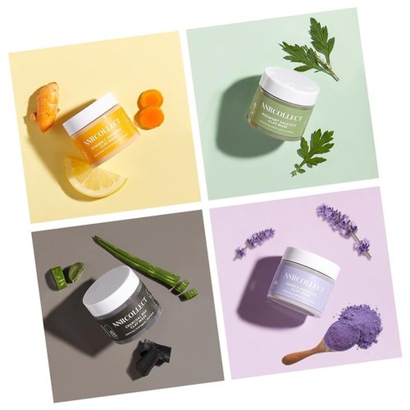ANRCOLLECT Face Mask Set, 4Pcs Clay Mask, Face Masks Skin Care with Vitamin C, Charcoal, Mugwort and Purple Clay, Skincare Gift Set for Blackheads Refining Pores & Controling Oil, Facial Gift Kit