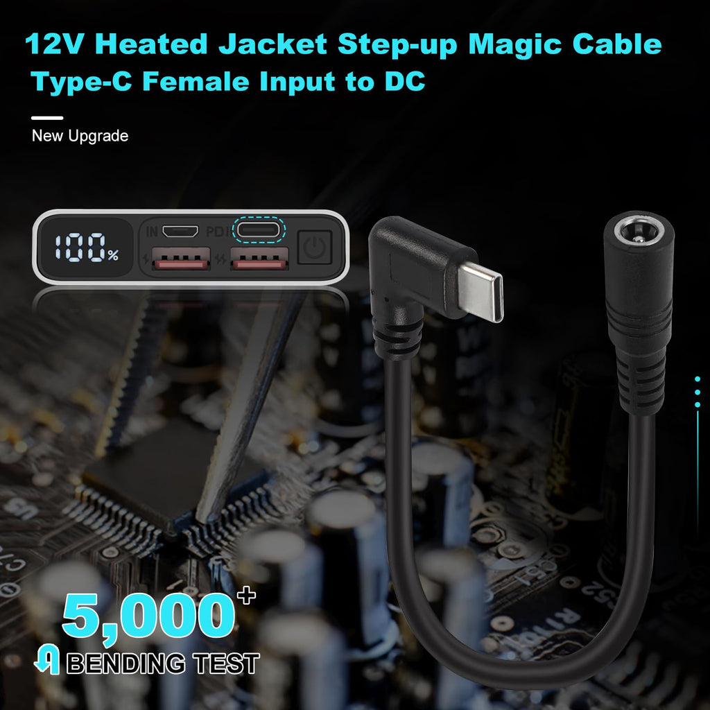 Smarkey 12V Heated Jacket Battery Step-Up Adapter Charger Cable Compatible with Milwaukee, M12, Makita, Snapon, Metabo, Craftsman, AEG Gear (TypeC Stepup 12V 15cm Cable)
