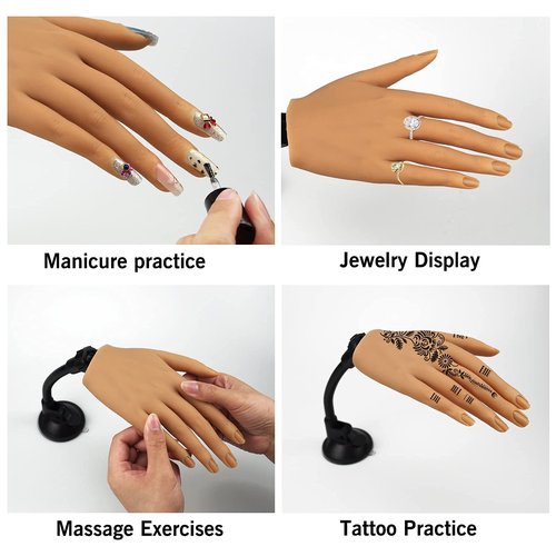Silicone Practice Hand for Acrylic Nails, Bendable Female Mannequin Life Size Practice Hand with Stand for Nails Practice Nail Art Tools (3#-2P)