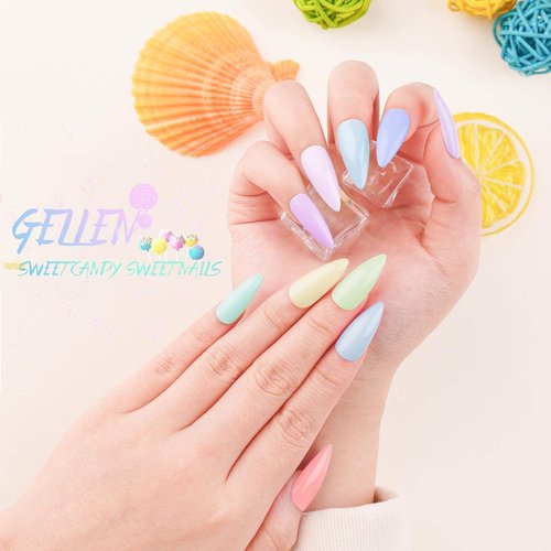 Gellen Gel Nail Polish Kit with Nail Light 72W Nail Dryer, 12 Gel Nail Polish Colors, No Wipe Top Base Coat, Nail Art Decorations, Manicure Tools, All-In-One Manicure Kit, Macaron Candy