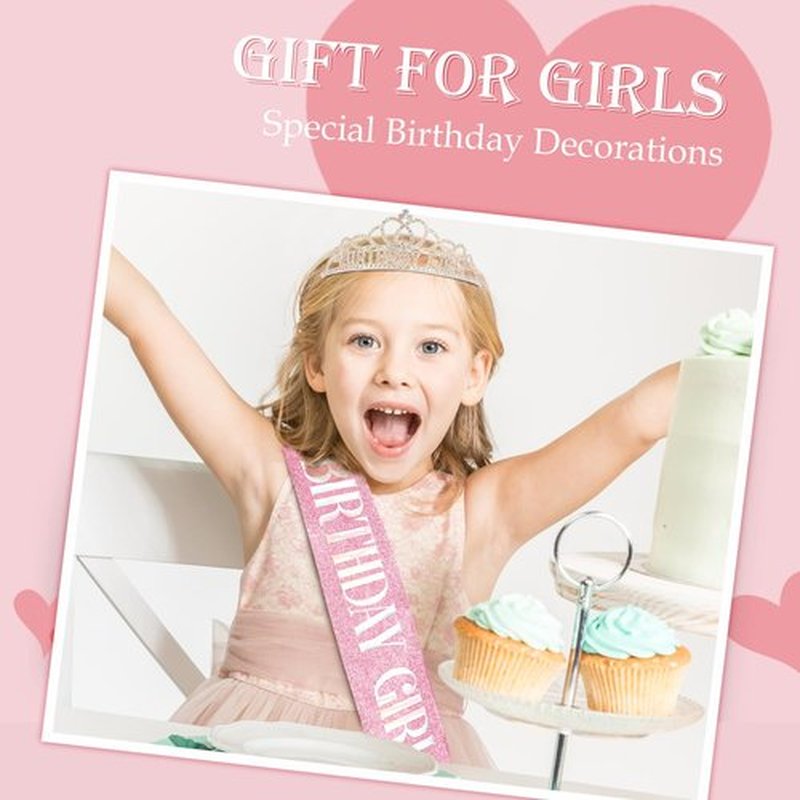 Chanaco Birthday Sash and Crown for Women, Birthday Tiara for Girls, Rhinestone Hair Accessories Party Decorations