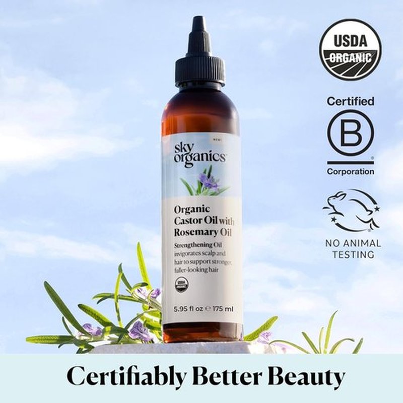 Sky Organics USDA Organic Castor Oil with Rosemary Oil, Strengthening Oil, Pure Potent Blend, Hexane Free, Invigorates Scalp, Supports Stronger, Fuller-Looking Hair, Textured Hair