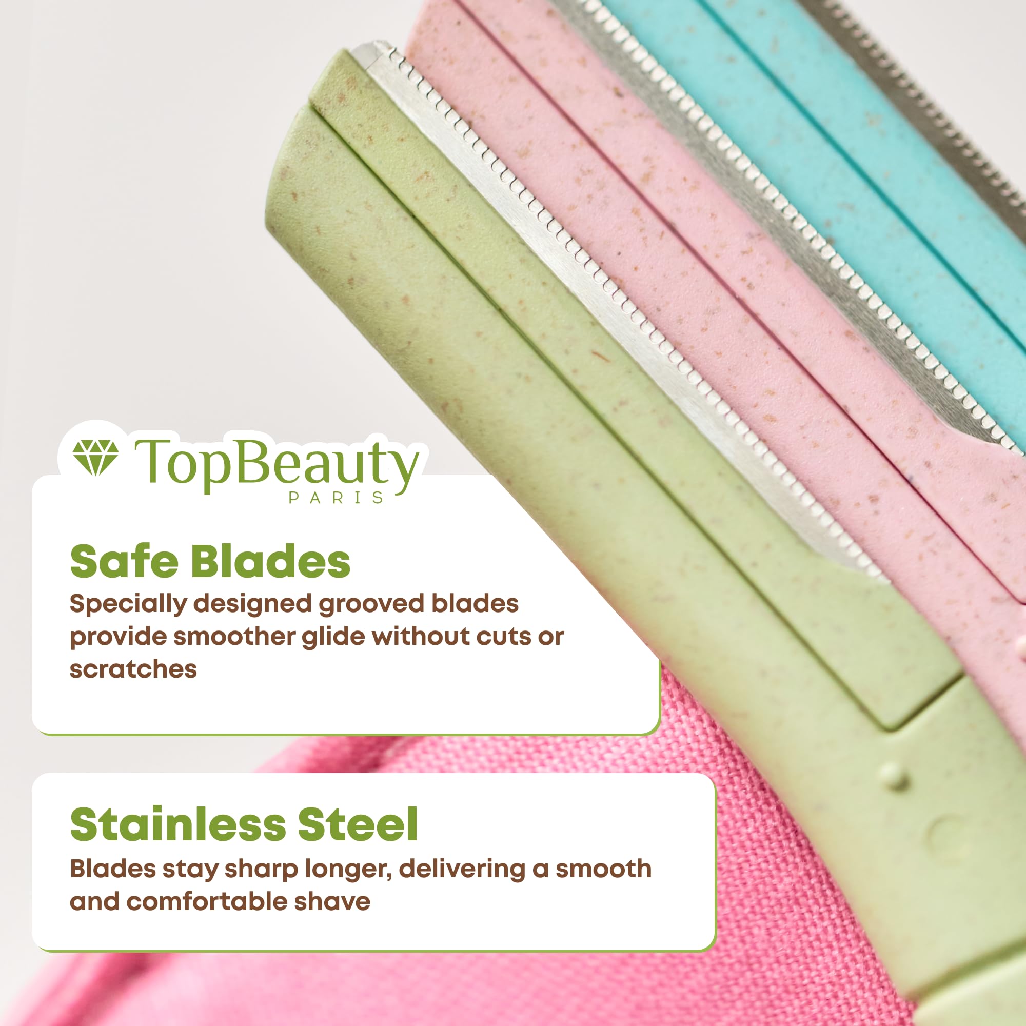 Topbeauty Paris Women Facial Eco Razors - 3 pcs per pack - Wheat Straw Eyebrow Razors - Multipurpose Facial Body Hair Peach Fuzz Removal Trimmer Shaver - Dermaplaning Tool - Protective Safety Cover