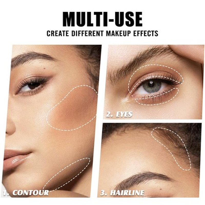 LSxia Cream Contour Powder Palette Kit with Brush & Mirror, Matte Bronzer Cool Toned Contour Powder Palette for Face Sculpting Makeup (#C02 Soft Brown)