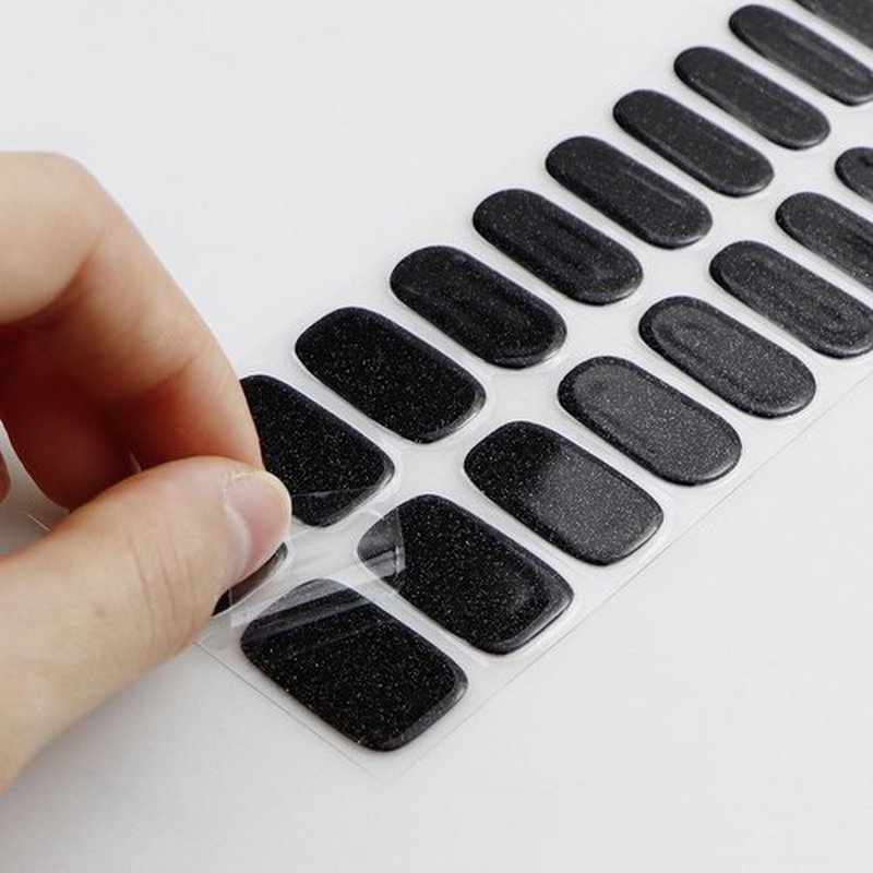 JMEOWIO Gel Nail Stickers Black Glitter Halloween Semi Cured Gel Nail Strips Wraps UV/LED Nails Art Design Decoration Accessories