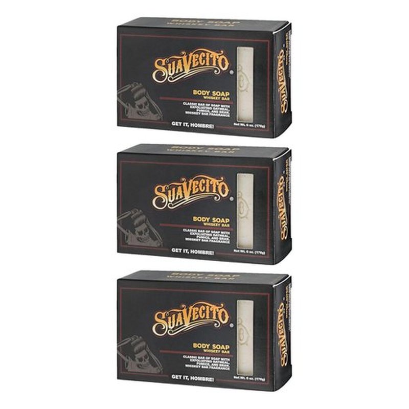 Suavecito Body & Hand Soap Bars - Moisturizing Whiskey Bar Fragrance | 6 oz, 3-Pack