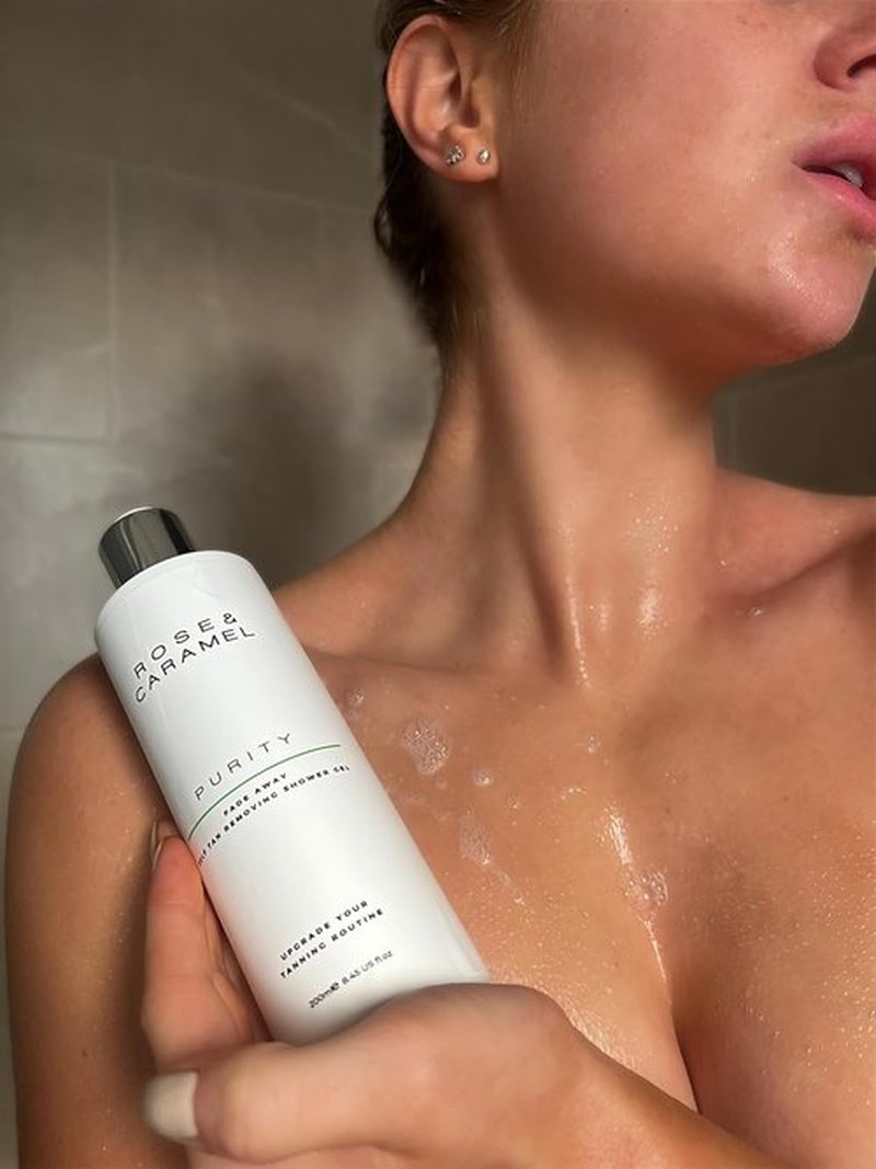 Rose & Caramel Purity Fade Away Self Tan Removing Shower Gel - 250ml | Gentle Exfoliator, Vegan & Cruelty-Free