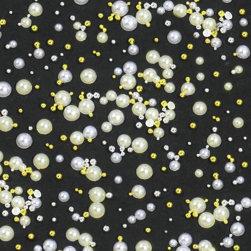HNUIX Nail Art Charms - 3D Round Multi Size Crystal Rhinestones, Clear & AB Nail Gems, White & Beige Pearls, Silver & Gold Metal Beads, with Kit, for Nail Art, DIY Decorations