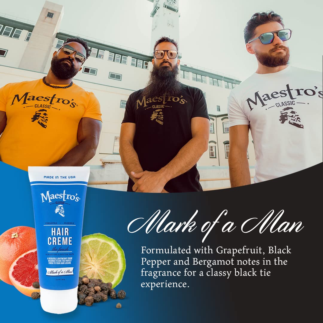 Maestro's Classic Hair Cream – Mark of a Man Blend, 3.4 oz | Lightweight Men’s Hair Styling Cream for Smooth Finish, Texture & Control | Barber-Approved Grooming Product