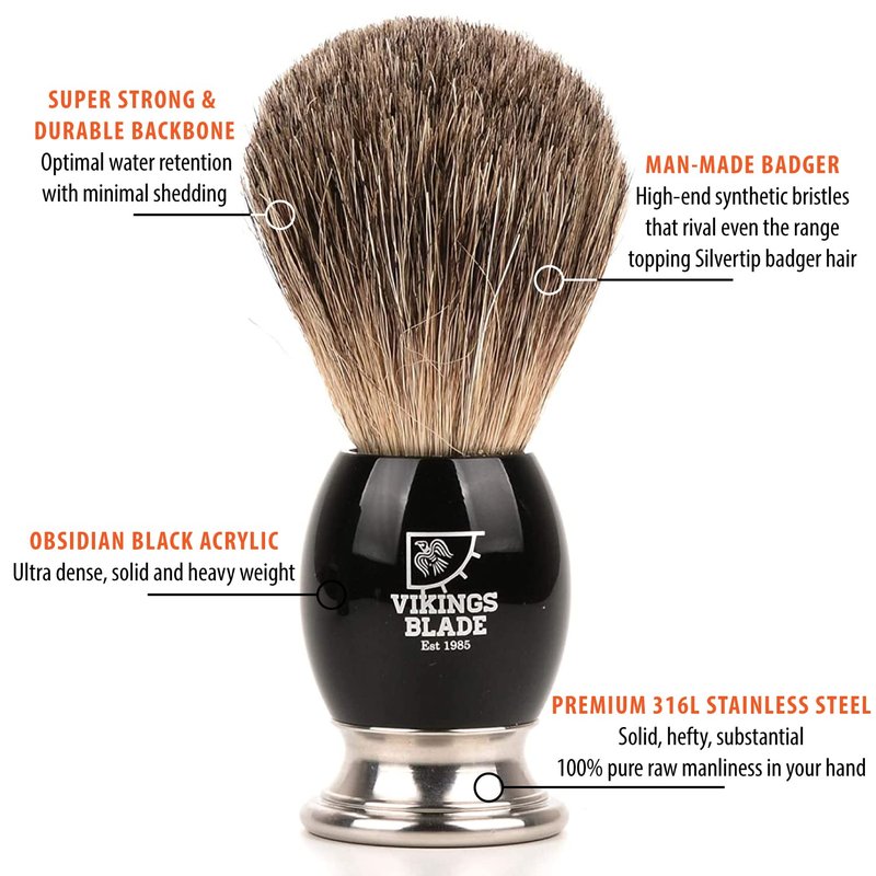 VIKINGS BLADE Luxury Shaving Brush for Men - Ultra Heavy Acrylic & 316L Steel Handle, Dark Stallion Color