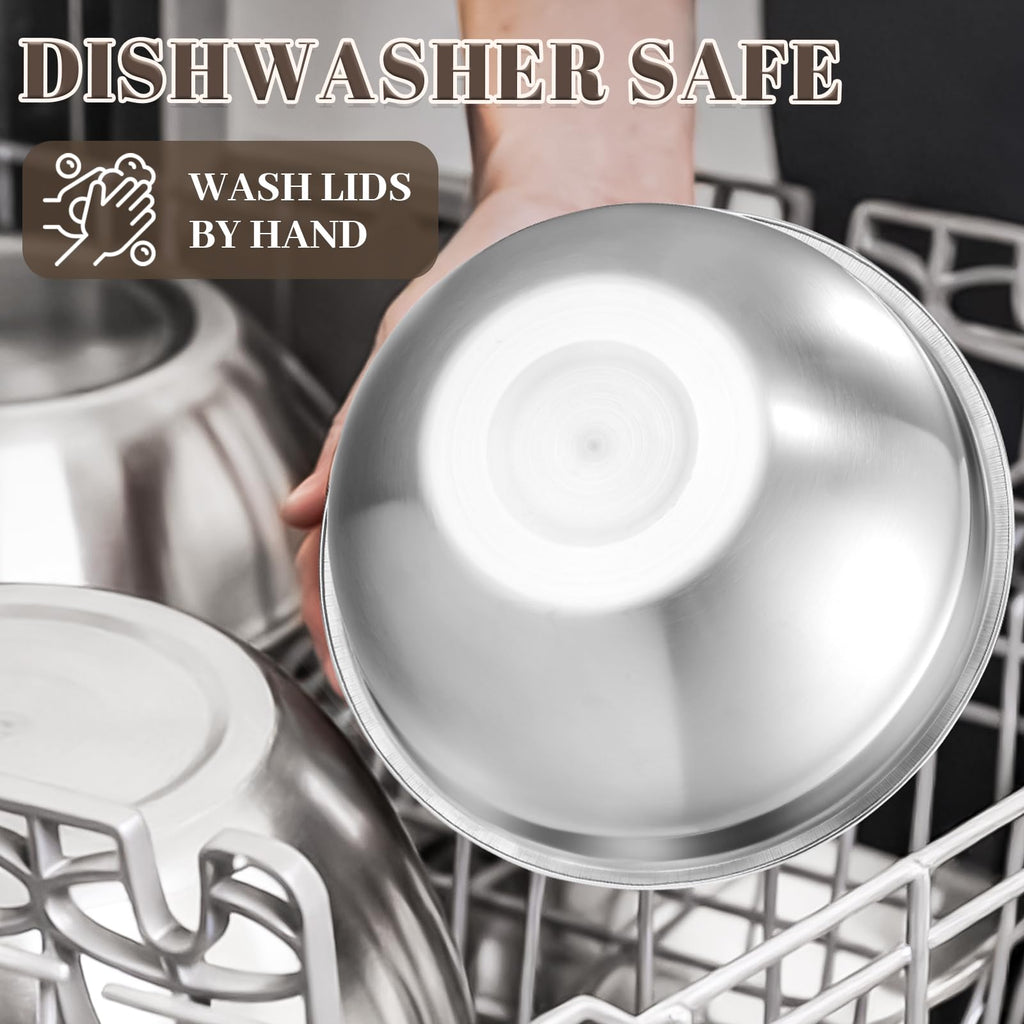 Boskermeal Mixing Bowls with Lids Set - 7PCS Nesting Mixing Bowls, Lids, Stainless Steel Mixing Bowls for Mixing, Baking & Meal Prep, Dishwasher Safe, Size 0.7/1.1/1.5/2.1/3.5/4/4.5 QT, Khaki