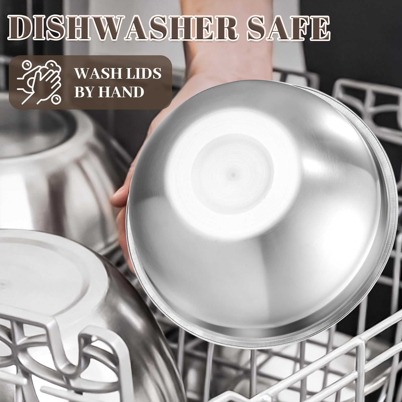 Boskermeal Mixing Bowls with Lids Set - 7PCS Nesting Mixing Bowls, Lids, Stainless Steel Mixing Bowls for Mixing, Baking & Meal Prep, Dishwasher Safe, Size 0.7/1.1/1.5/2.1/3.5/4/4.5 QT, Khaki