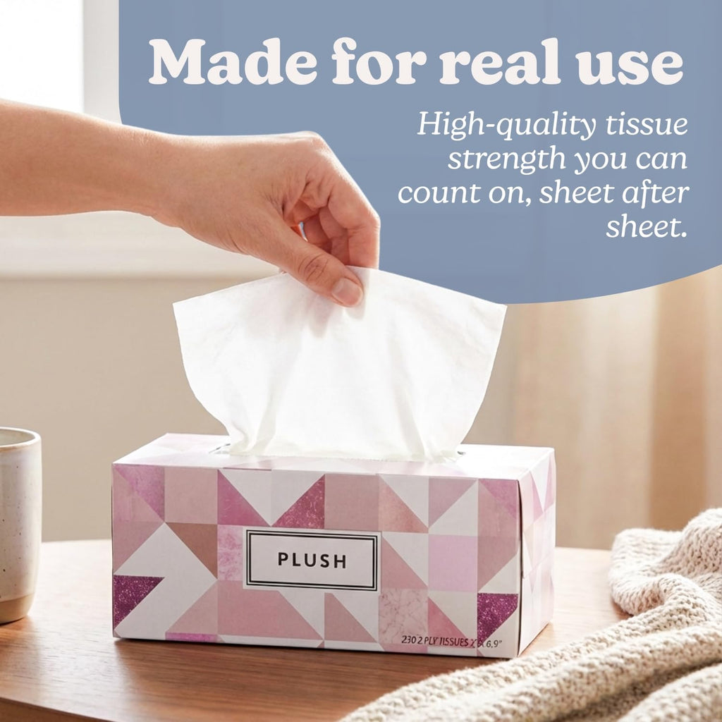 Ultra-Soft 2-Ply Tissues - 7" x 6.9" (5 Packs of 230 Sheets) - Durable & Absorbent - Perfect for Home, Office & Travel