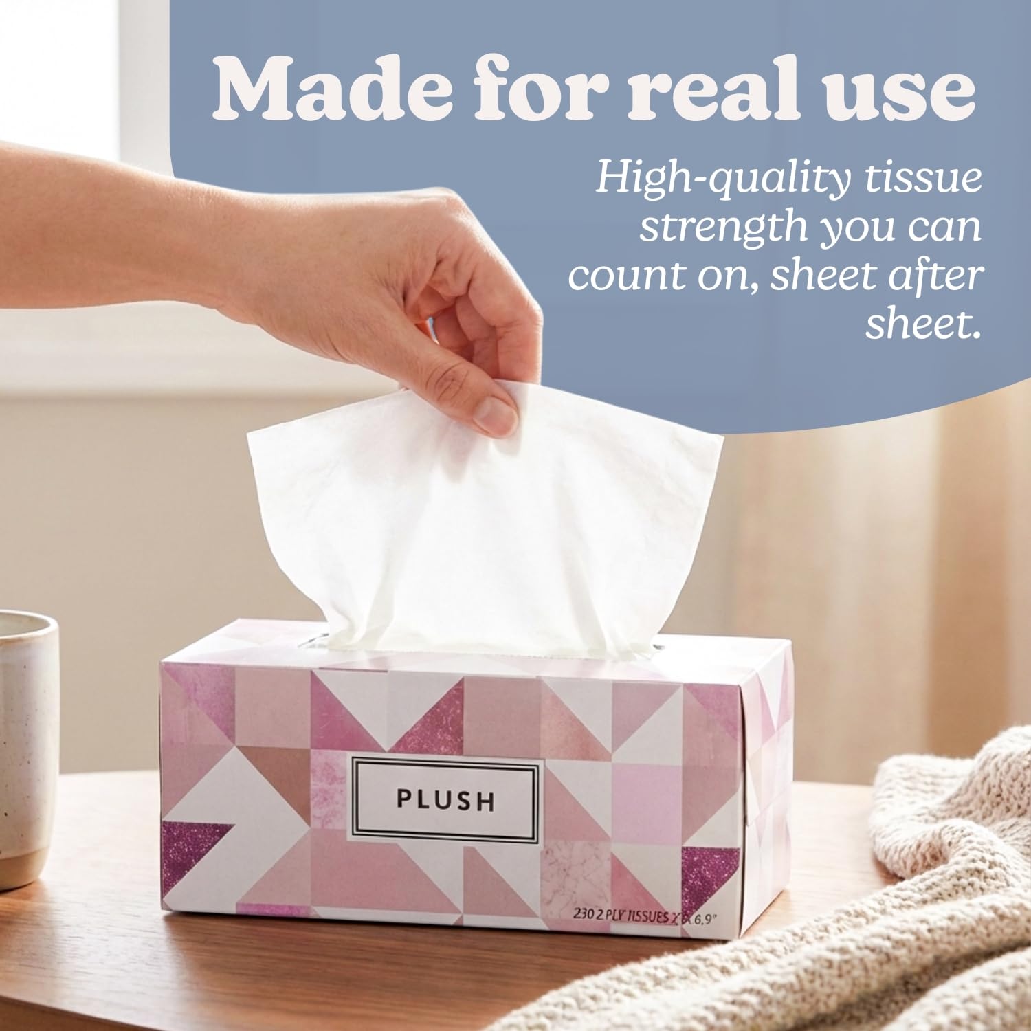 Ultra-Soft 2-Ply Tissues - 7" x 6.9" (5 Packs of 230 Sheets) - Durable & Absorbent - Perfect for Home, Office & Travel