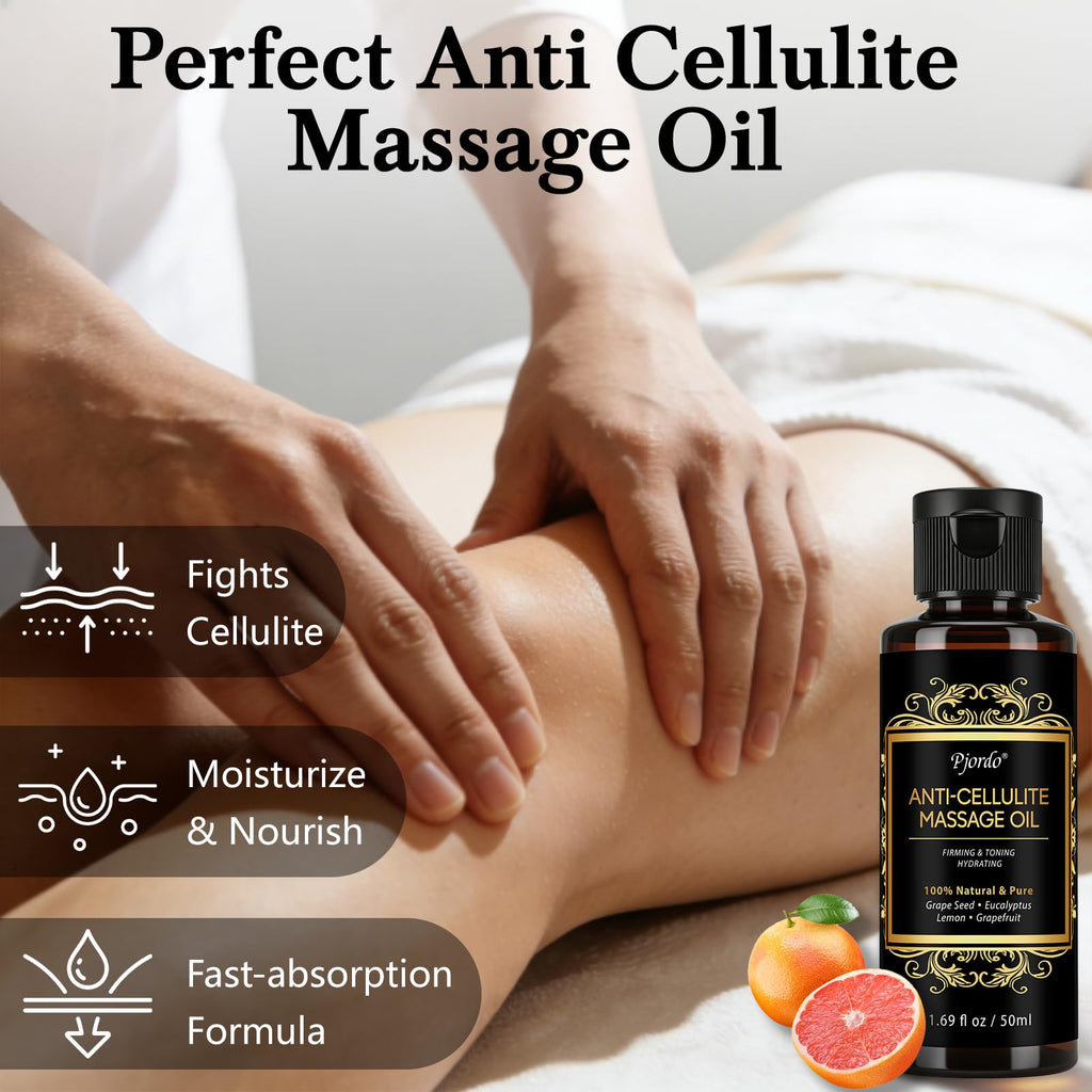 Pjordo 5 Pack Massage Oil for Massage Therapy, Lavender, Vanilla, Sore Muscle, Syringa & Anti Cellulite Massage Oil Kit for Relaxing Muscle & Soothing The Body, Home Spa Gift for Her Him