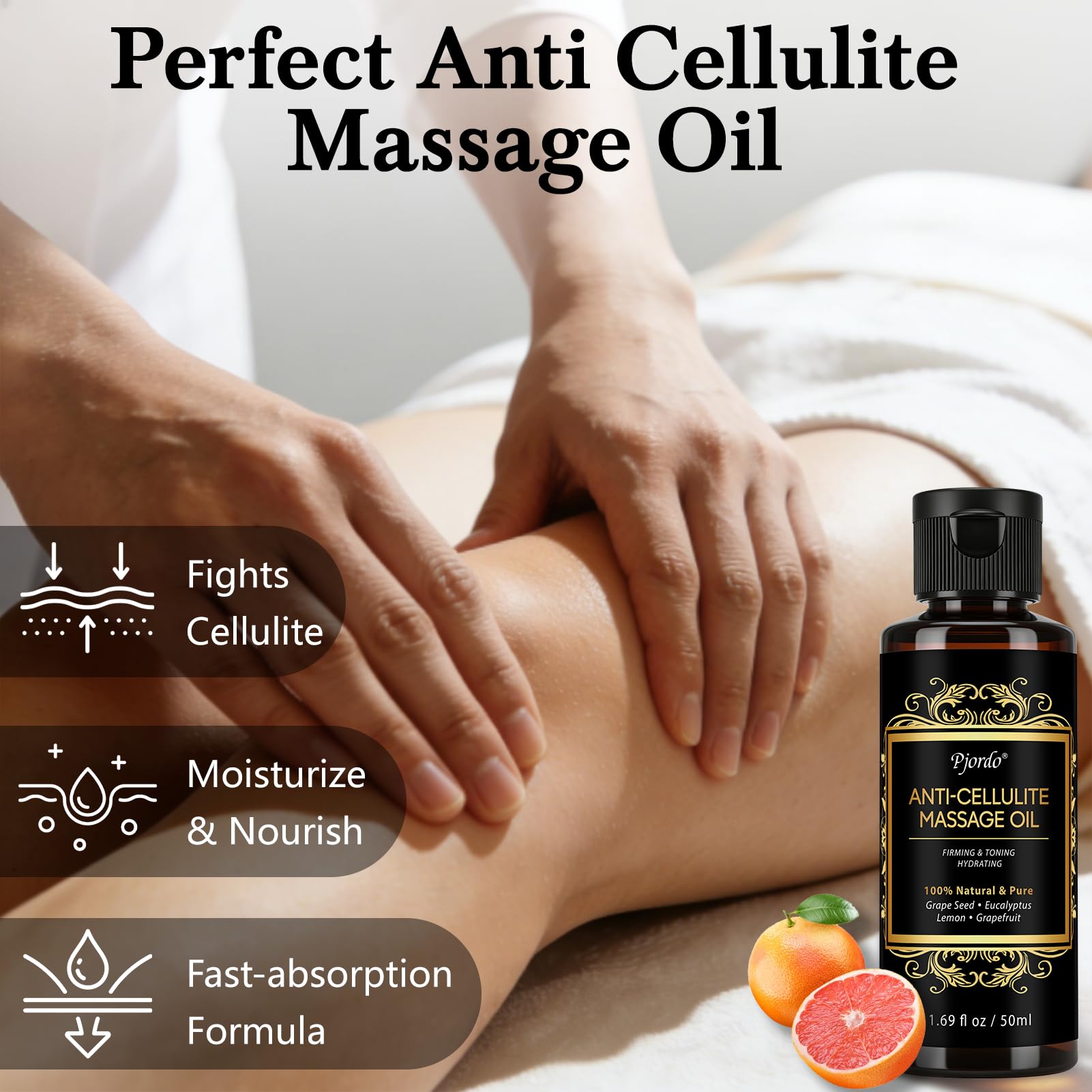 Pjordo 5 Pack Massage Oil for Massage Therapy, Lavender, Vanilla, Sore Muscle, Syringa & Anti Cellulite Massage Oil Kit for Relaxing Muscle & Soothing The Body, Home Spa Gift for Her Him