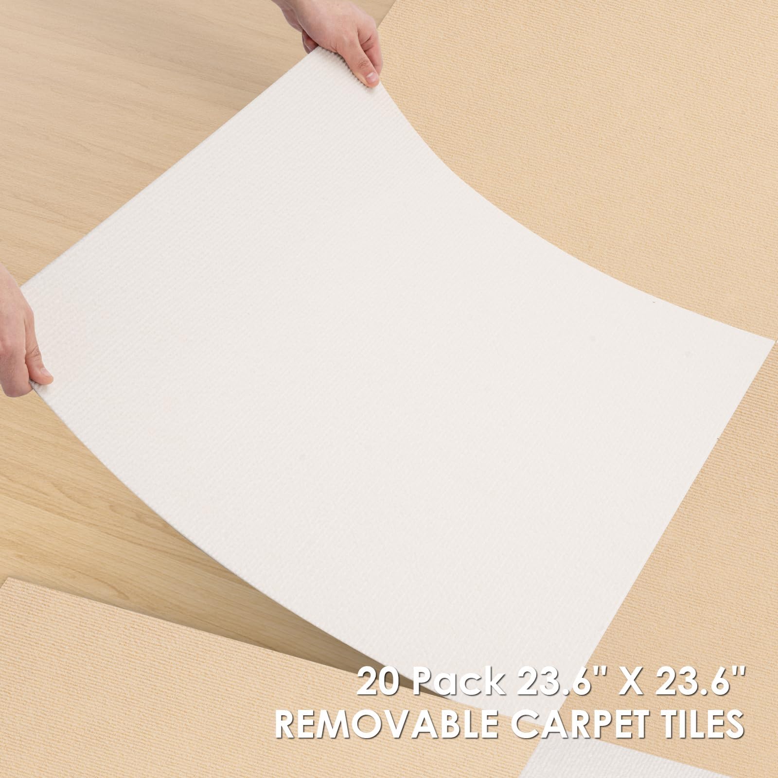 VallisCo Carpet Tile 20 Pack 24” X 24” Self Adhesive Carpet Floor Tiles Anti-Slip Squares Peel and Stick Floor Tile DIY Installation for Bedroom (20, White)