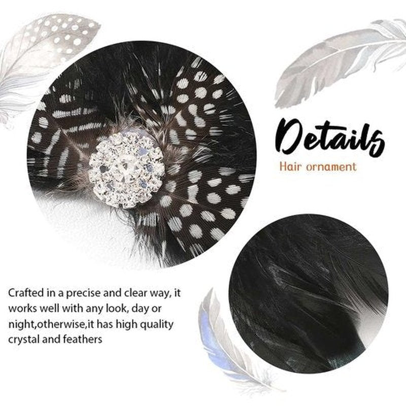 GENBREE 1920s Flapper Headpiece Black Feather Hair Clip Fascinator Accessories for Women