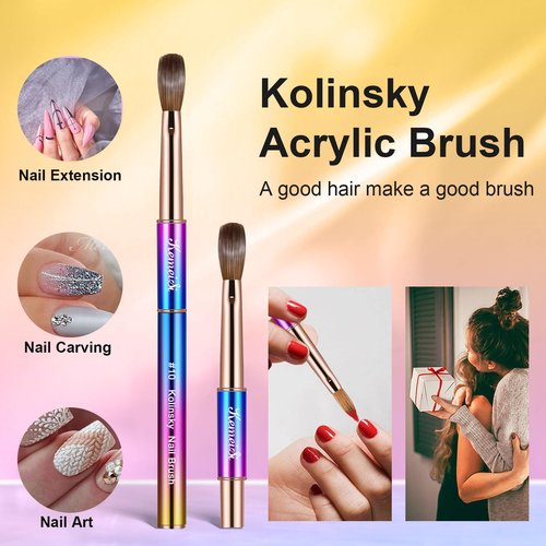 KEMEISI 2PCS Nail Brushes - Oval Shaped Professional Acrylic Design Tools - Kolinsky Nail Art Brushes for Manicure DIY