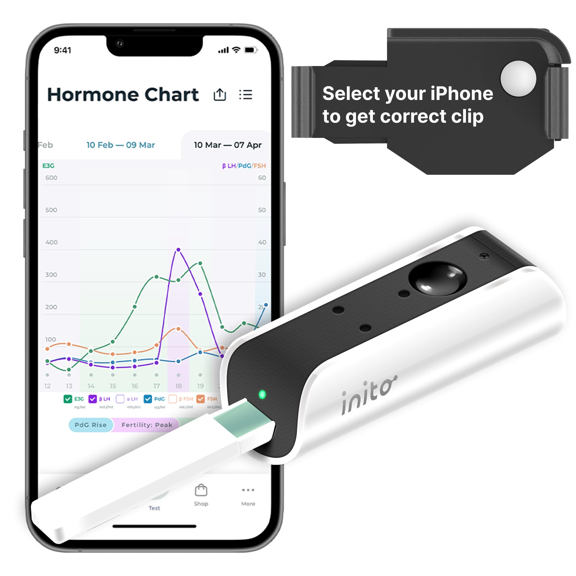 Inito Fertility Monitor & Hormone Tracker for Women | Estrogen, LH, PdG (Urine Metabolite of progesterone), FSH | Track and Confirm Ovulation | Includes 15 Strips (Compatible with iPhone 16 Pro Max)