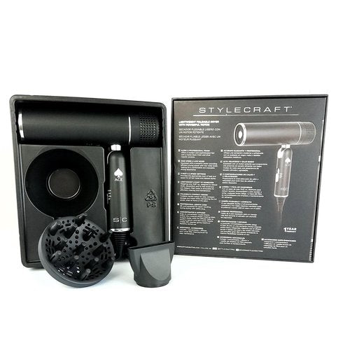 StyleCraft Ace Foldable Lightweight Hair Dryer with Powerful Motor with Diffuser and Concentrator Nozzle