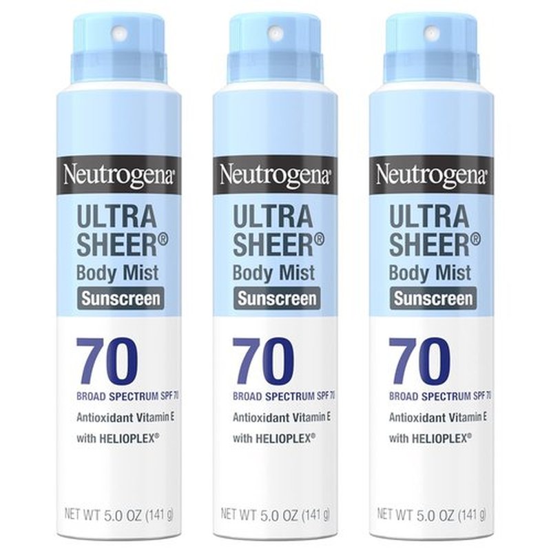 Neutrogena Ultra Sheer Sunscreen Spray - Broad Spectrum SPF 70, Lightweight & Water Resistant, 5 oz, Pack of 3