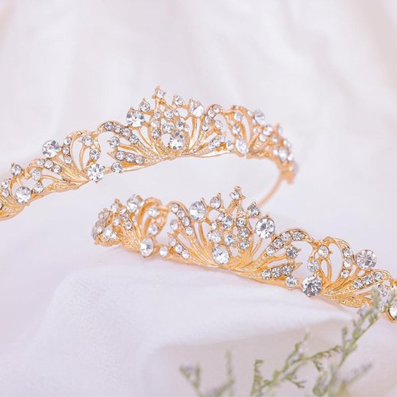 2 Pieces Gold Tiara Crown for Women Wedding Tiaras for Bride Princess Crowns and Tiaras for Girl Rhinestone Crowns for Birthday Halloween Cosplay Christmas Party Prom Gifts