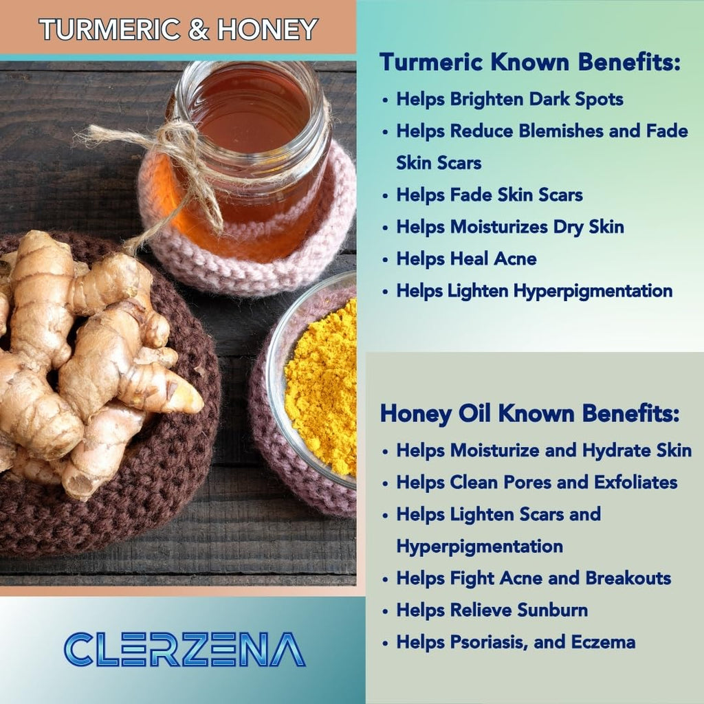 CLERZENA Honey Kojic Acid and Turmeric Soap for Dark Spots | Vitamin C & E, Retinol, Collagen Kojic Acid Soap Bar | Dark Spot Remover for Face | Turmeric Face Soap for Women and Men