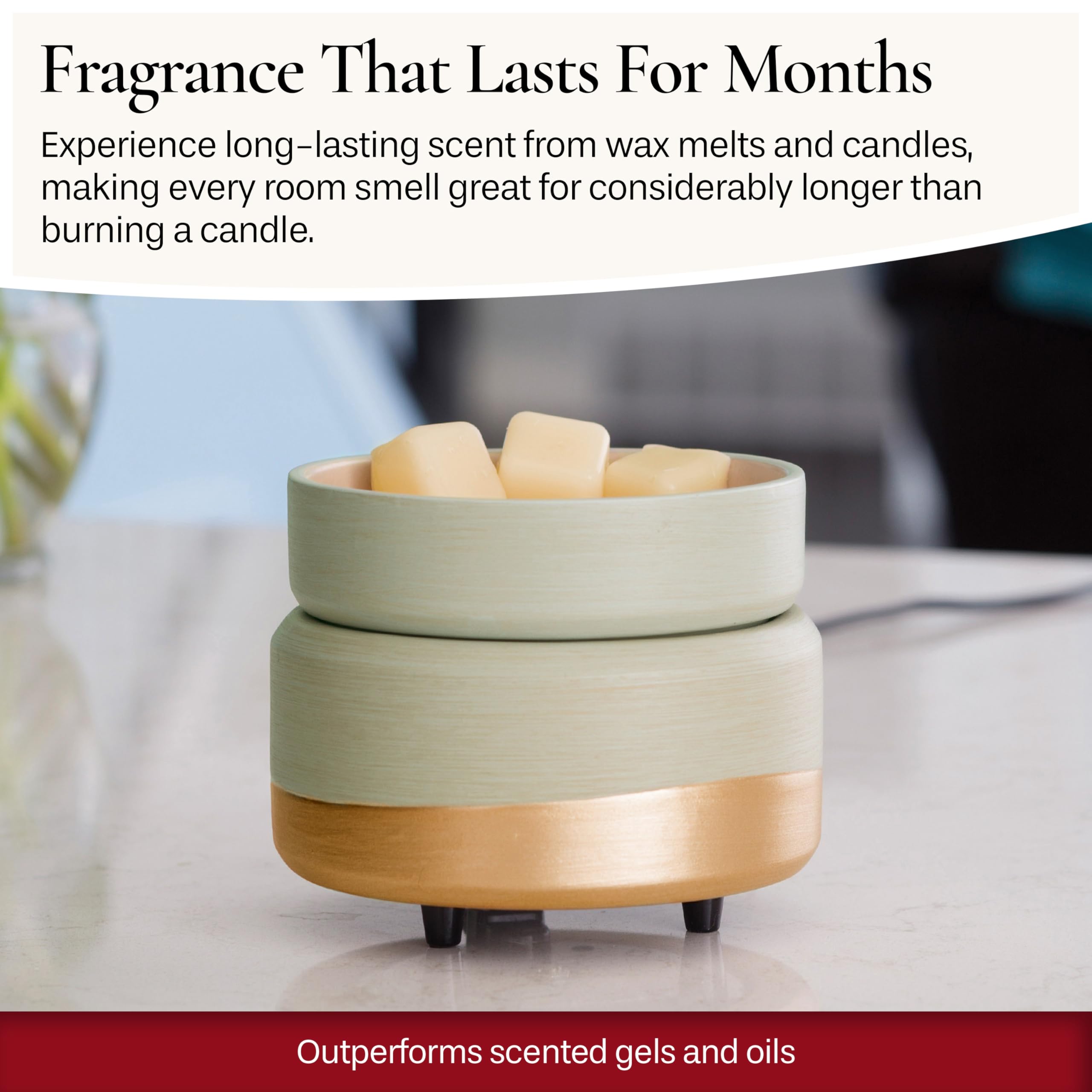 CANDLE WARMERS ETC 2-in-1 Candle and Fragrance Warmer for Warming Scented Candles or Wax Melts and Tarts with to Freshen Room, Midas