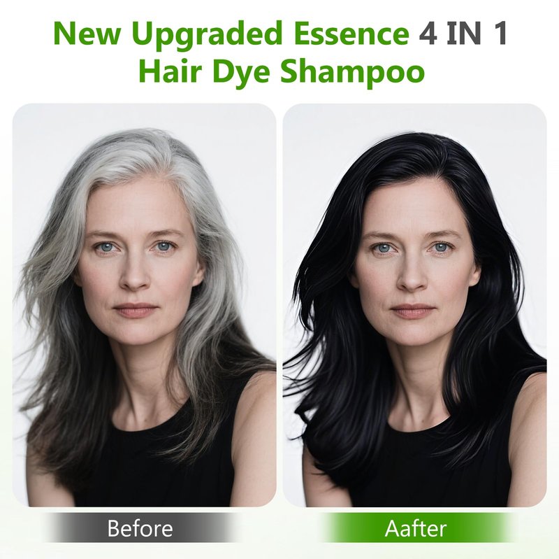 YUOLITA 4 in 1 Black Hair Dye Shampoo for Gray Hair, Semi-Permanent Instant Hair Color Shampoo for Women and Men, Herbal Ingredients Hair Care, 100% Grey Coverage 500ml