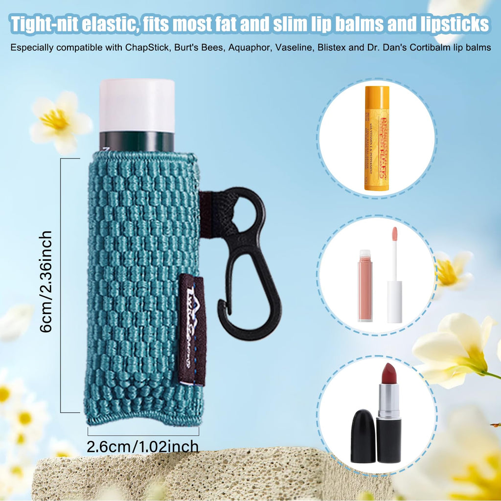 WK IEASON Lip Balm Holder Sleeve with Keychain Lipstick Sleeve Holder Tight-knit Elastic Holder (Black/blue/beige)